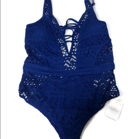 Grapent XL blue swimsuit with open lace details - Picture 2 of 4